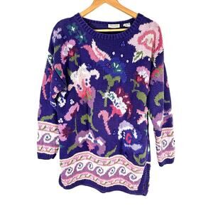Vintage 90's Floral Rami Cotton Long Line Sweater Womans Small Fairycore Cottage